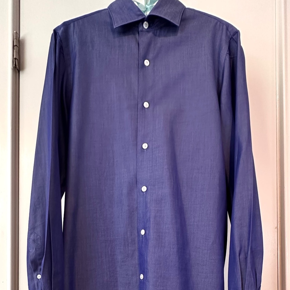 Finamore Napoli "Half-Stitch" Shoulder Mens Shirt SZ M - Picture 4 of 10